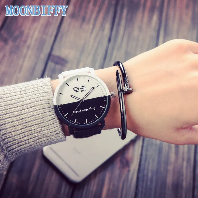 

Женские кварцевые часы с кожаным ремешком, чёрные, белые