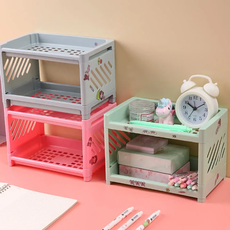 

Desktop Double-layer Stationery Storage Rack Dormitory Mini Hollow Storage Rack Small Household Bathroom Washstand Sorting Rack