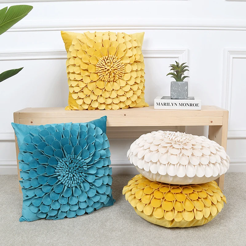 

Luxury 3D Sunflower Handmade Velvet Cushion Cover 45CM Small Daisy Flower Throw Pillow Case for Bedroom Living Room Home Decor