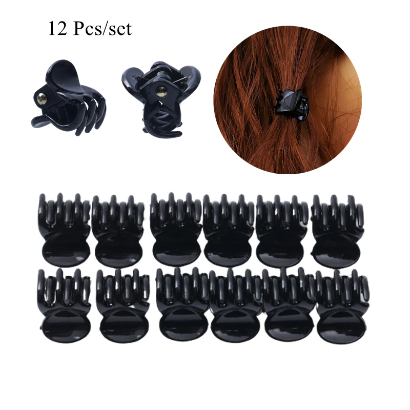

12 шт./компл. мини черные заколки для волос для девочек и женщин, пластиковые заколки для волос, зажимы, аксессуары для волос для детей, подарк...