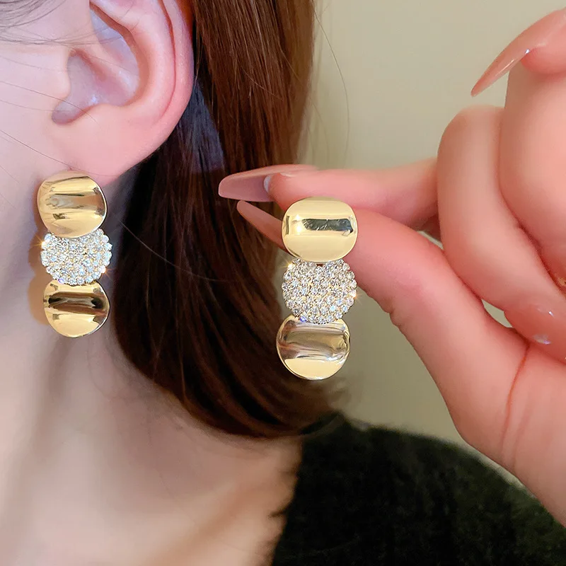 

Real gold plated round earrings metal earrings silver needles geometric fashion earrings