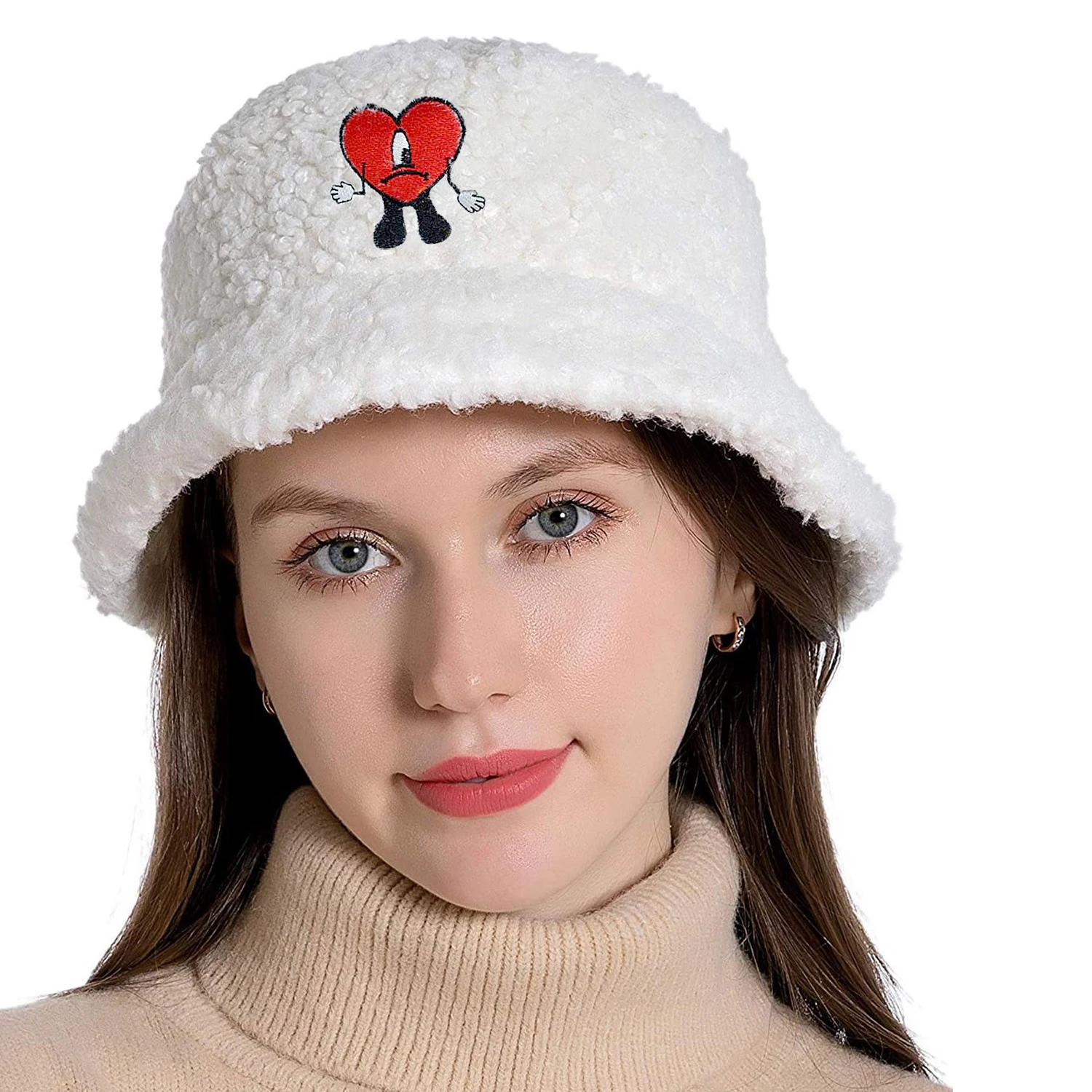 

Embroidery Bad bunny Bucket hat Un Verano sin ti Warm Winter Unisex Lamb Wool Winter Fisherman Hat
