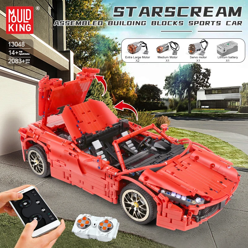 

Скоростной спортивный гоночный автомобиль Mould King City, строительные блоки MOC, высокотехнологичная модель автомобиля с дистанционным управлен...