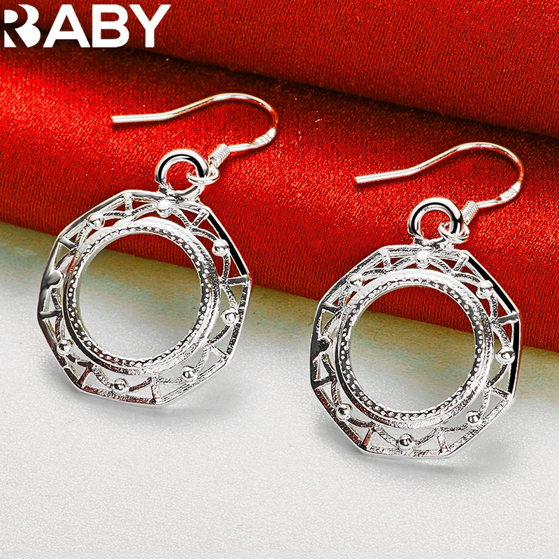 

925 Sterling Silver Retro Hexagon Drop Earrings For Woman Fashion Wedding Charm Party Jewelry Holiday Gift