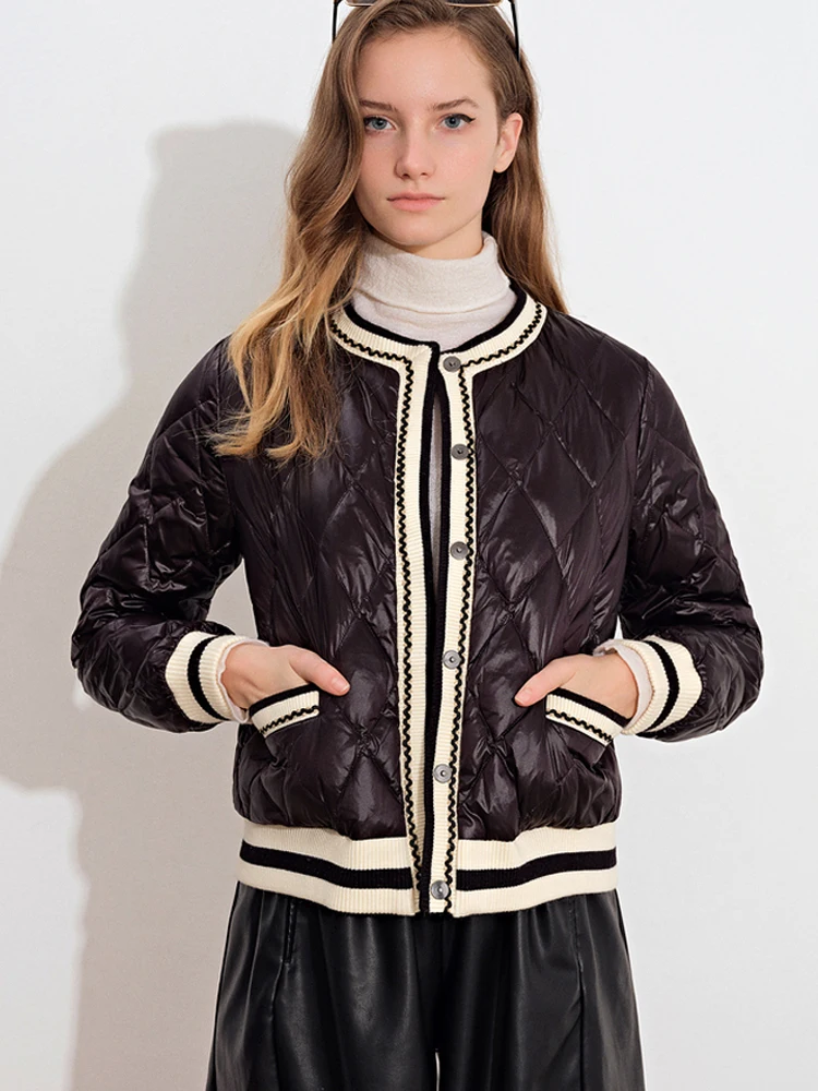 

Женская короткая куртка-пуховик с круглым вырезом, однотонная пуховая куртка с кружевом, ульсветильник Кая теплая куртка на 2022 белом утином...