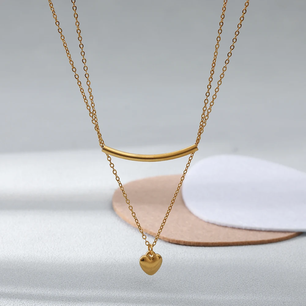 

18K Real Gold Plated Simple Stainless Steel Women's Pendant Necklace Waterproof and Fade Resistant Trend Girls Clavicle Chain