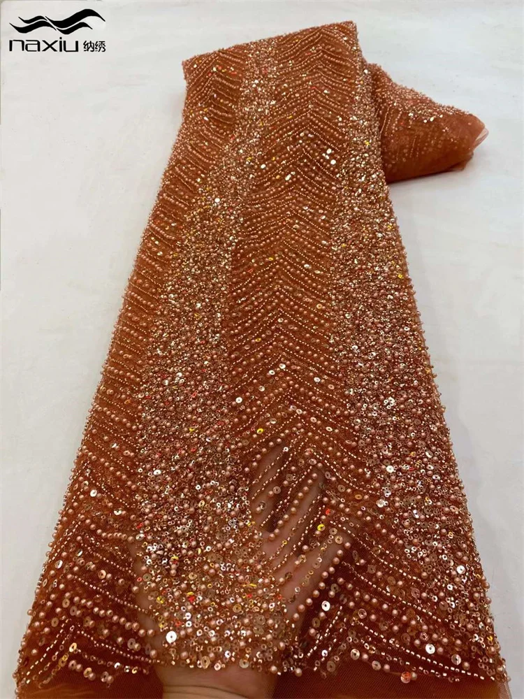 

Madison-African Beads Lace Fabric, кружевная ткань с блестками для свадебной вечеринки, французский нигерийский жених, высокое качество, 5 ярдов, 2023 г.