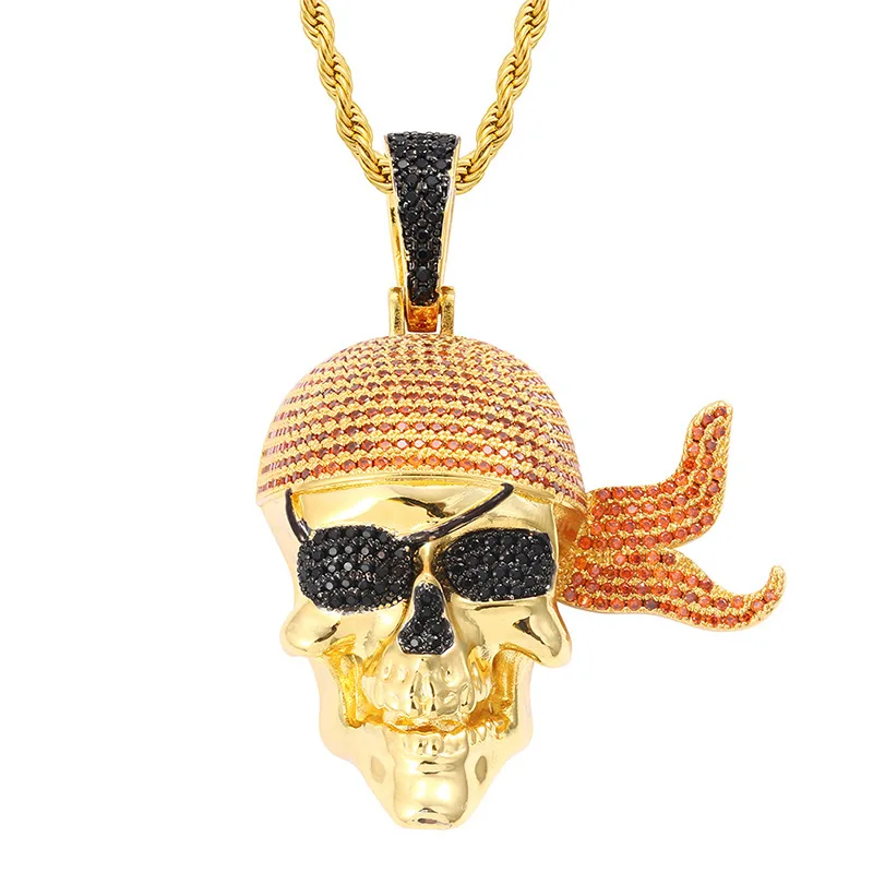 

Ожерелье с подвеской в виде пиратского черепа, микро инкрустированное цирконием, модное колье в стиле хип-хоп, аксессуары