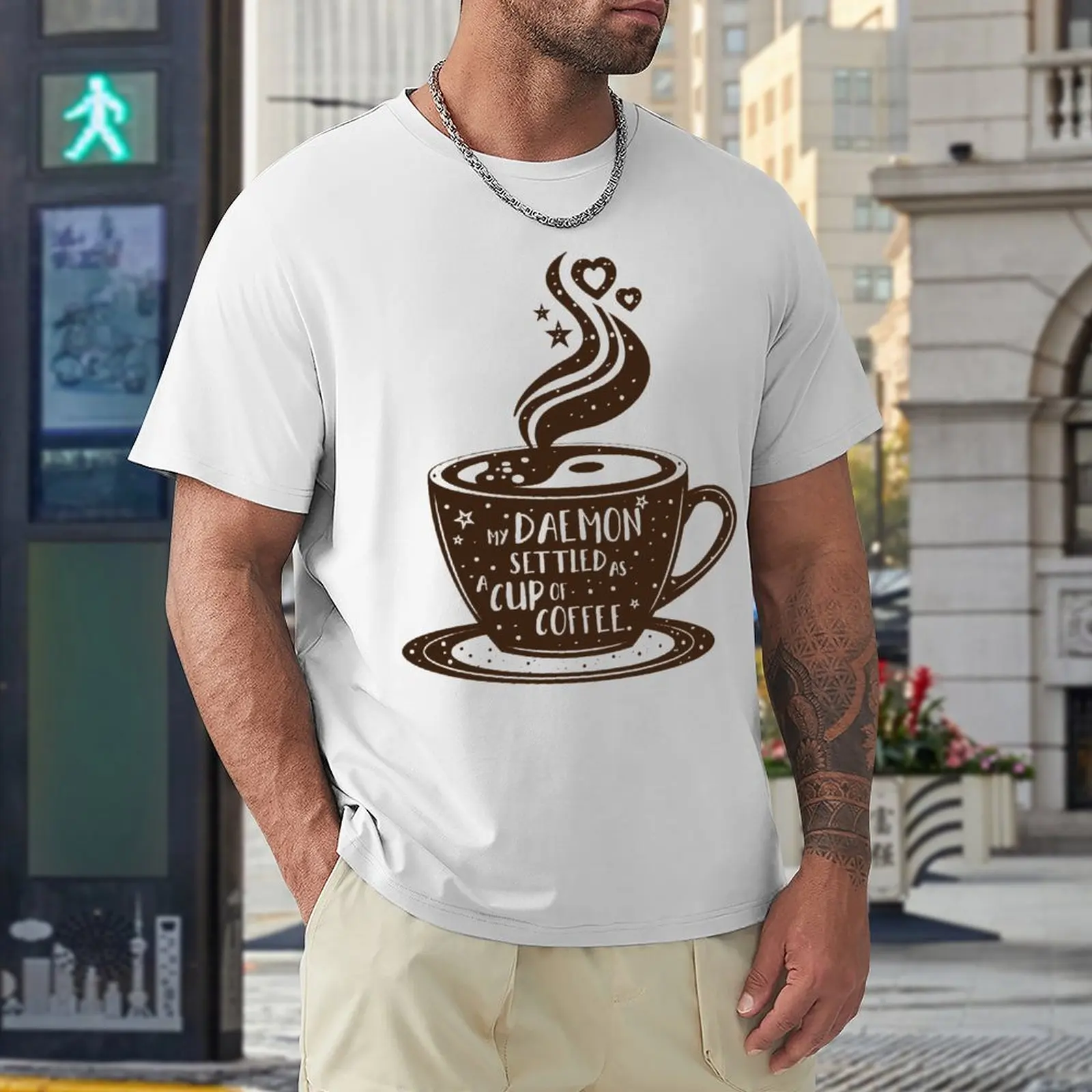 

T-shirts My Daemon Settled As A Cup Of Coffee His Dark Material Funny Graphic Activity Competition Eur Size top Quality