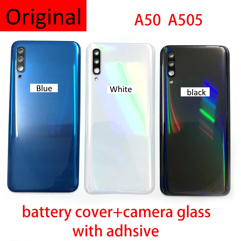 

Original For Samsung Galaxy A50 Battery Back Cover Rear Door Housing A505 A505F A505DS Back Cover Adhsive + Camera Glass Lens