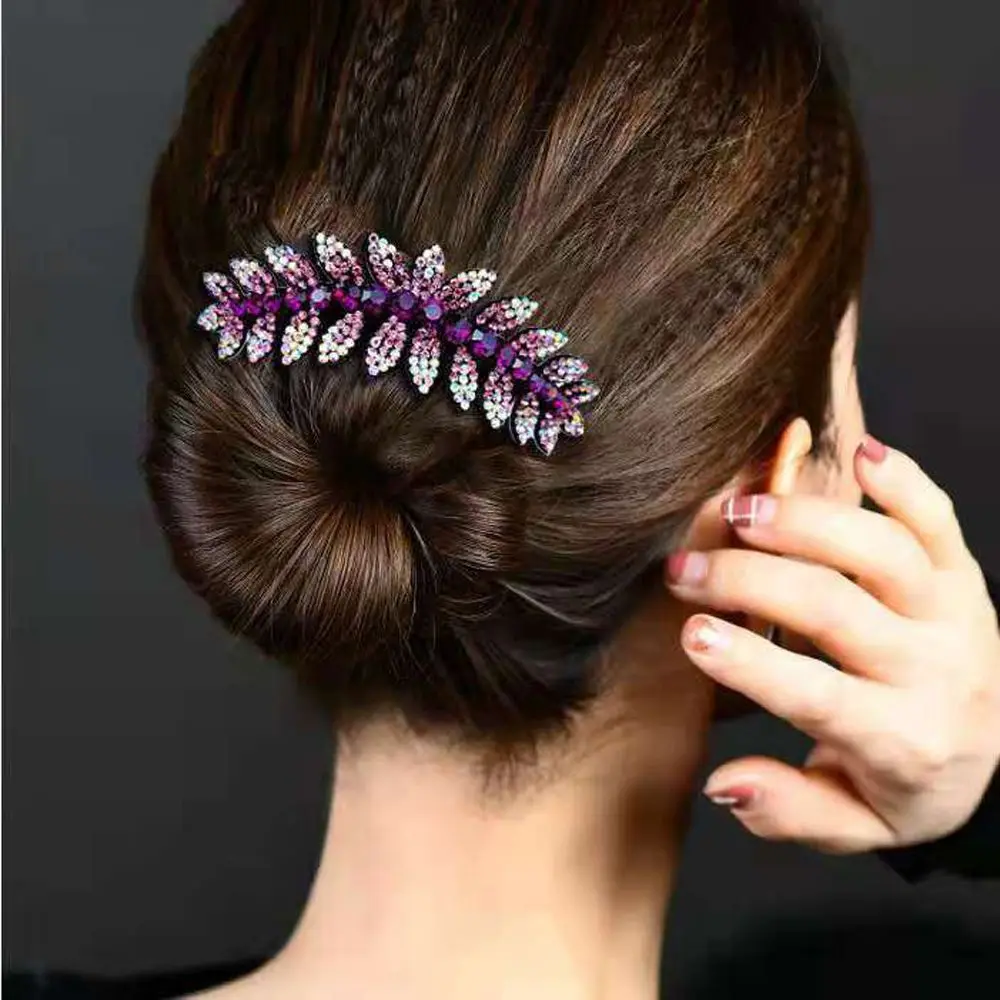 

Elegant Sweet Leaves For Girls Crystal Headwear Flower Korean Barrettes Hair Claws Women Hair Comb Hair Clips