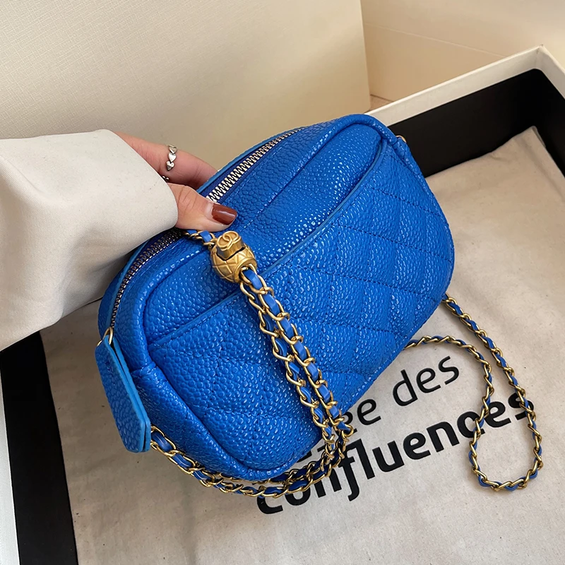 

Cute Lingge PU Leather Crossbody Sling Side Bag for Women 2022 Luxury Brand Kawaii Lady Shoulder Handbags and Purses Navy Blue
