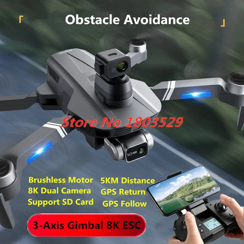 

Professional Obstacle Avoidance Drone 8K Dual EIS Camera 3-Axis Gimbal Brushless Motor 5KM Gps Folding Quadcopter Update F4 Dron