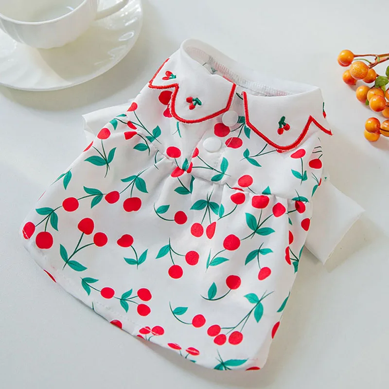 

Teddy Lotus Leaf Collar Short Sleeve Cherry Dress Summer Puppy Dress Bichon Pup Princess Dress for Dog Woman