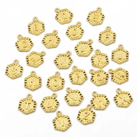 10pcs gold geometric hexagon alphabet alloy pendants for necklaces jewelry diy making handmade initial letters charm accessories
