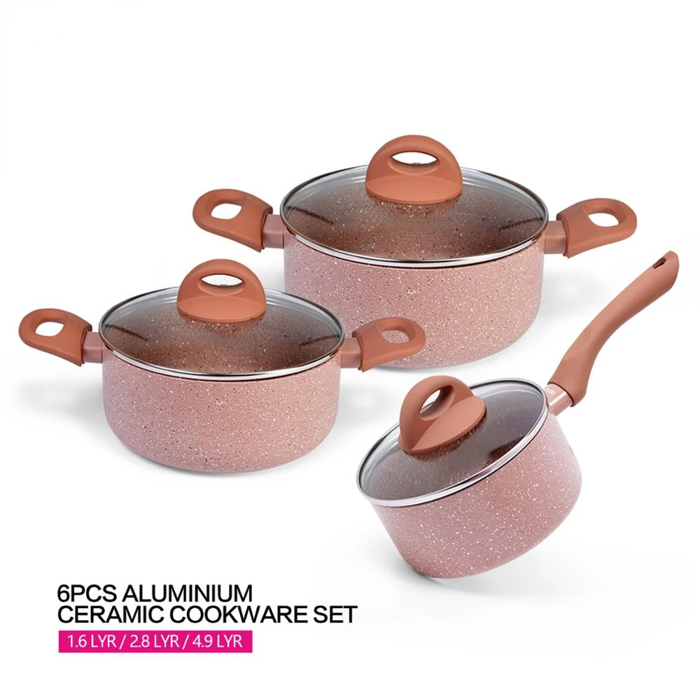 

FISSMAN Luxury Cooking Pots Sets With Non-stick Coating Chef Cookware Thick Induction Button Casserole Glass Lid LATTE Series