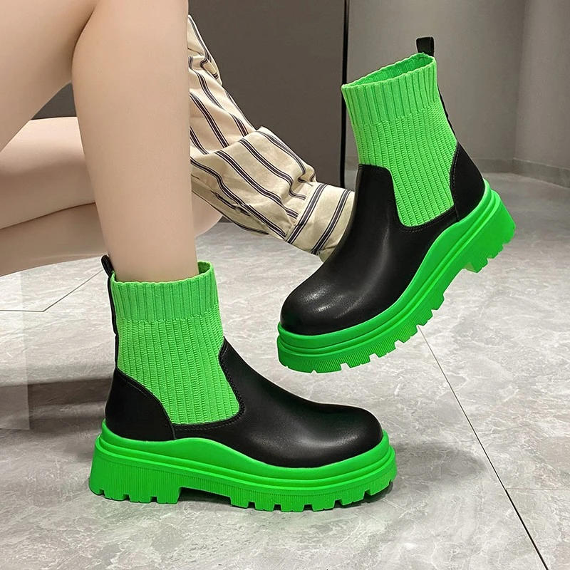 Women's Short Boots Ankle Shoes Women's Thick Elastic Knitting Comfortable Socks Platform Boots Women's Botas Altas Plataforma