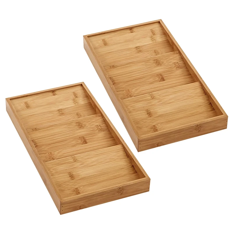

2X Spice Rack Organizer 3-Tier Bamboo Seasoning Drawer Tray 12 Jars Holder For Kitchen