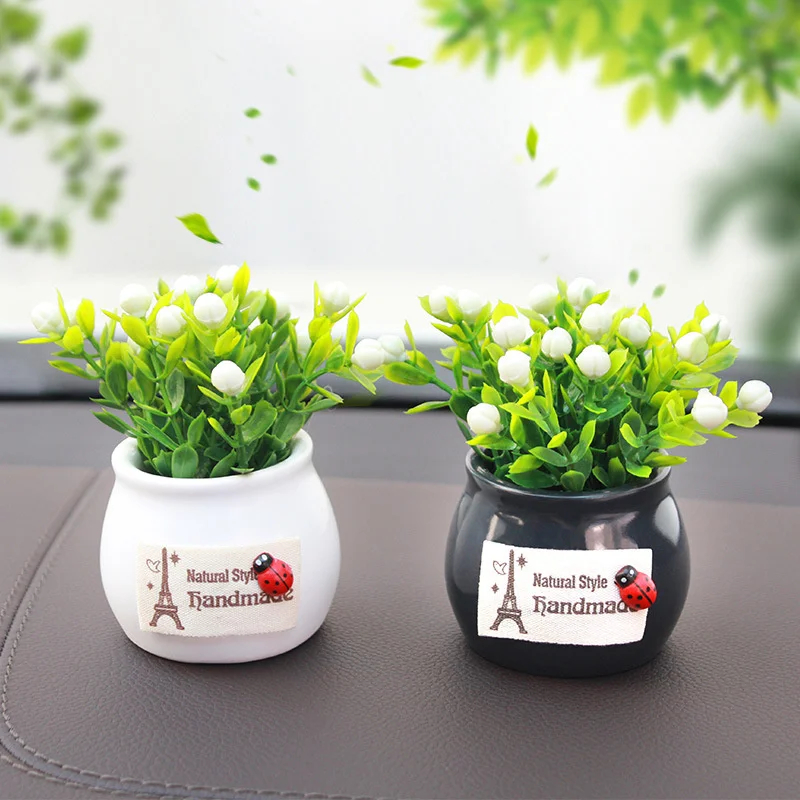

High quality automobile decoration simulation flower creativity vehicle mounted resin potted plastic green plant auspicious