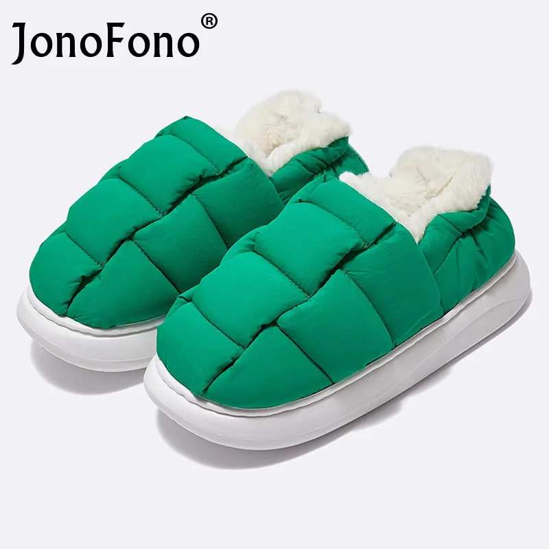 

Женские тапочки JonoFono, новинка 2023, зимняя теплая женская обувь на толстом меху, домашняя женская обувь