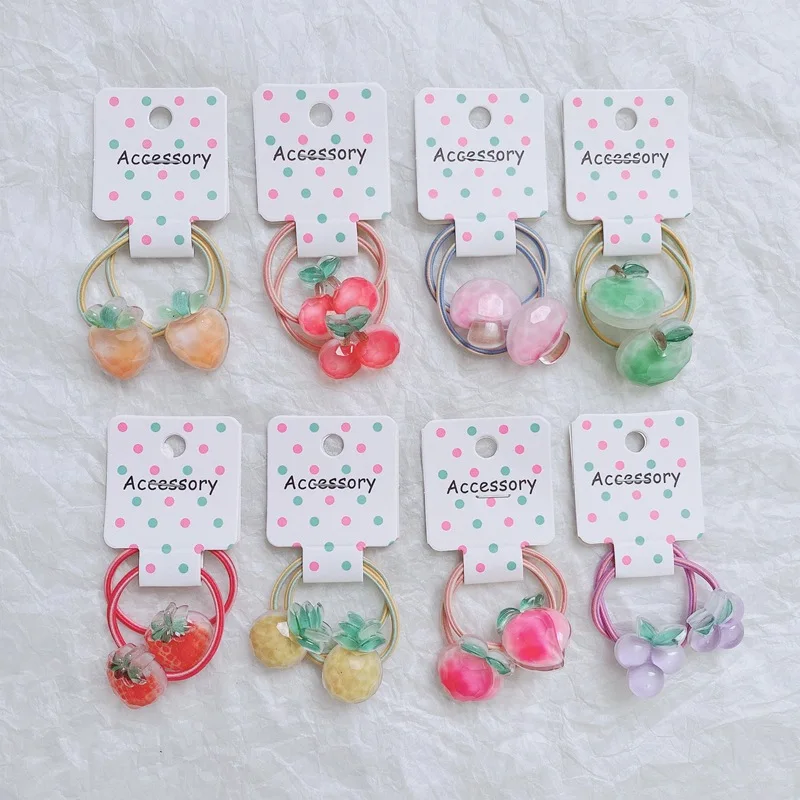 2pcs Cute Kids Fruit Elastic Hair Bands Strawberry Pineapple Hair Rope Hair Tie for Little Girls Girls Kids Hair Accessories