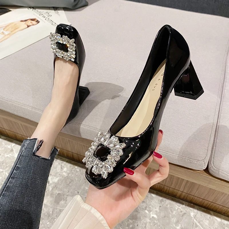 

Chunky Block Pumps for Women Slip On Low Heel Closed Round Toe Dress Classic Mid Square Shoes Wedding Party Office Lady Shoes