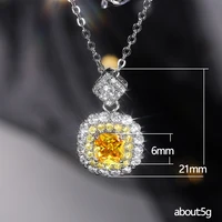princess square diamond pink cluster zircon pendant necklace women fashion versatile high quality yellow pink crystal necklace