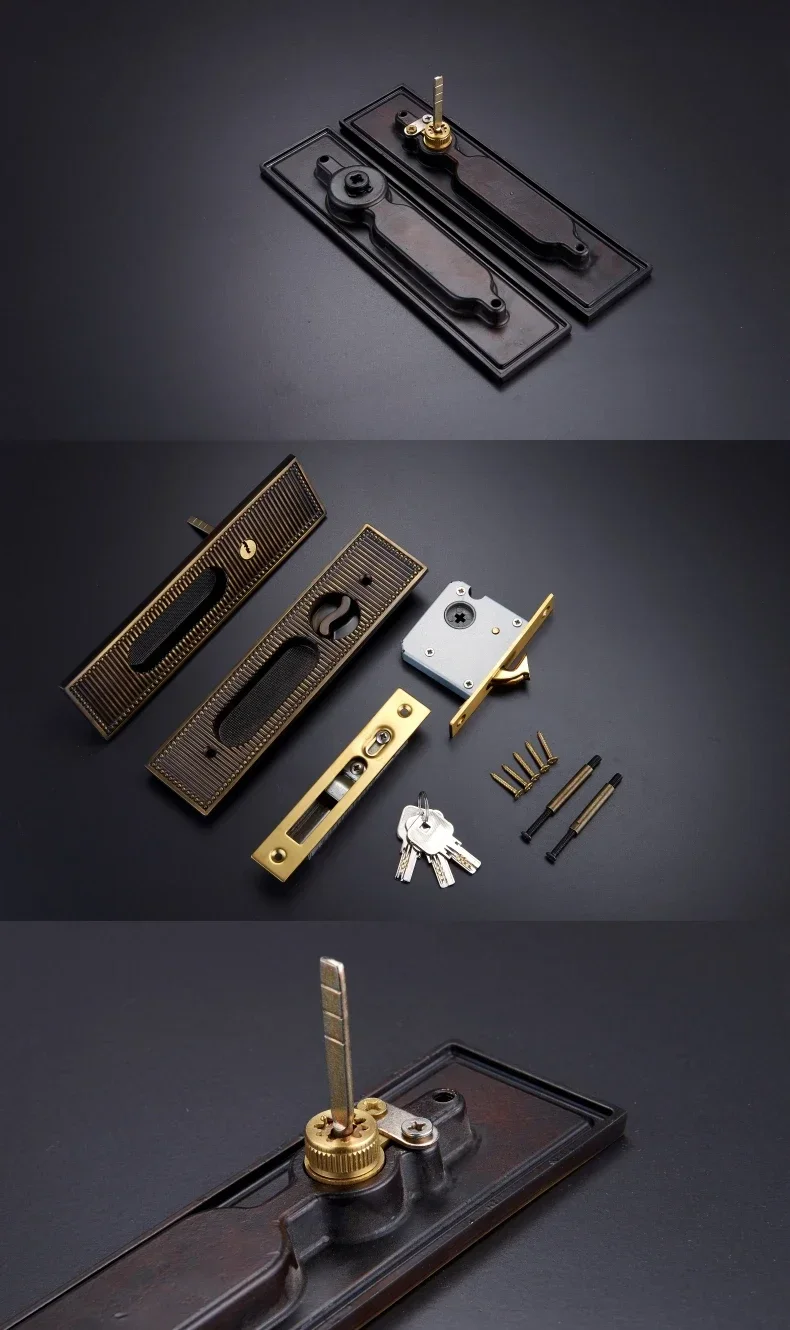 Латунный набор замков для раздвижной двери современный полосатый двухтактный
