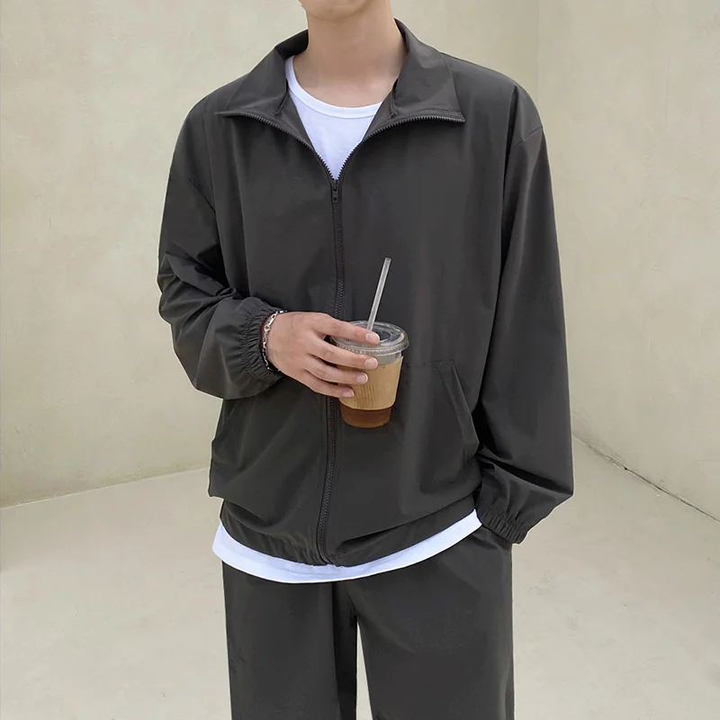 2022 Spring Korean Design Summer Men Zipper Thin Jacket Loose Outerwear Windproof Casual Turn Down Collar Sport Wear