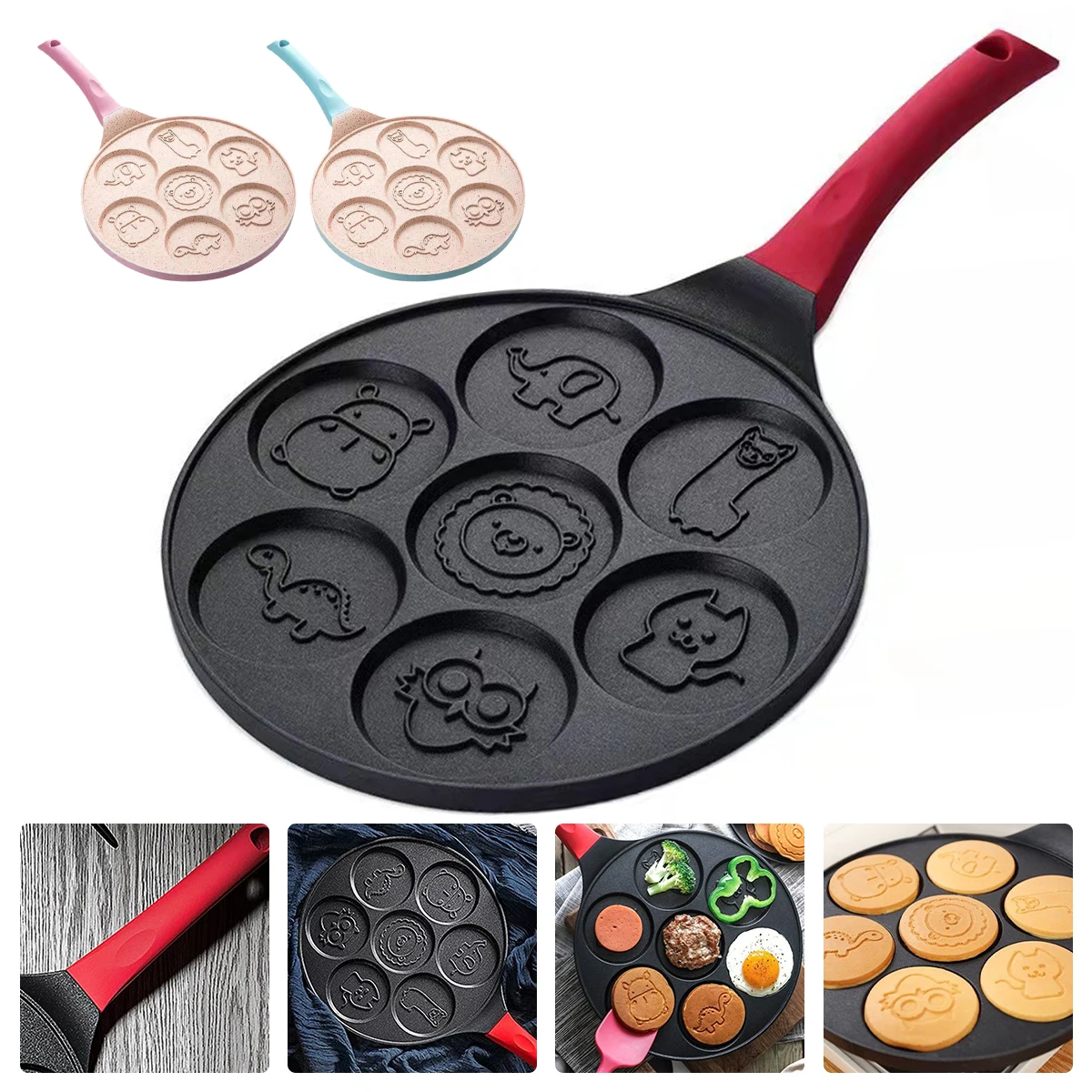 

Mini Pancake Pan with Handle Pancake Maker Pan Non-stick Stovetop Egg Frying Pan Breakfast Griddle Pan Reusable Egg Cooker Pan