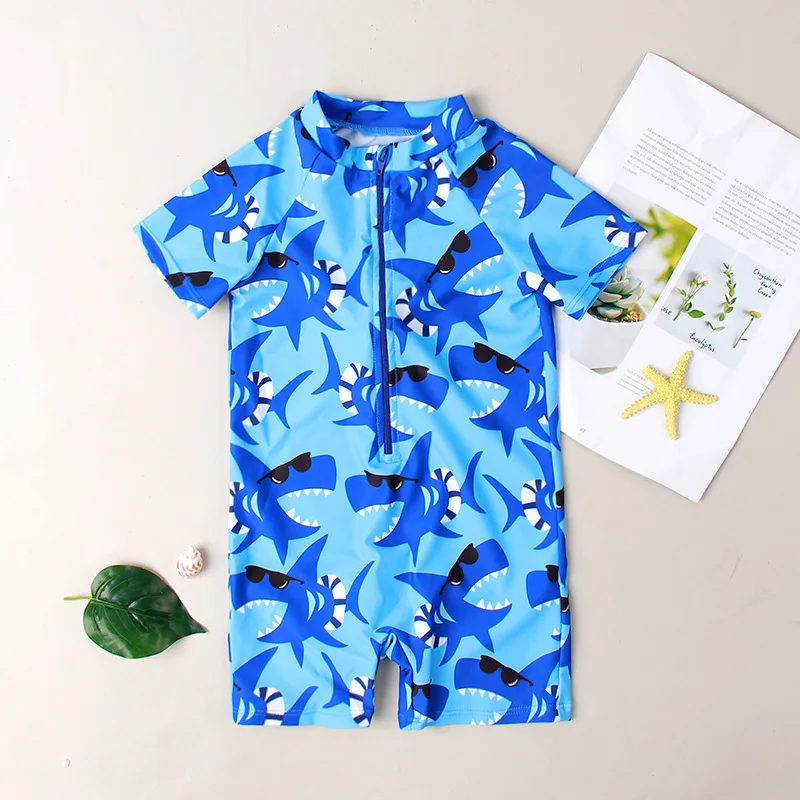 

Boys One-Piece Swimsuit Small Dinosaur Pattern Zipper Sports Swimwear Absorbing Water Quick-drying Sunscreen Swimming Beach