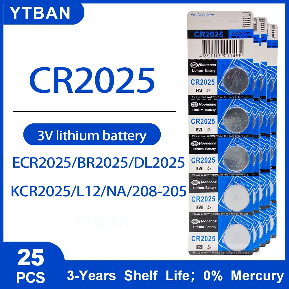 25 шт. литиевых кнопочных батарей CR2025 ECR2025 BR2025 для часов, пультов дистанционного управления, беспроводной doorbel