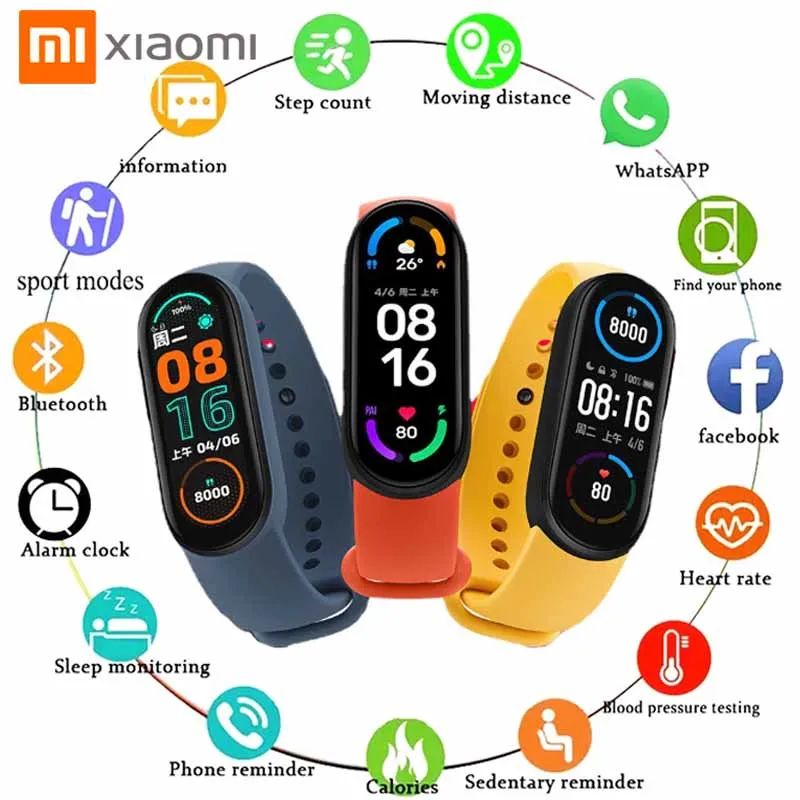 

XIAOMI New Mi Band 6 Bracelet Is Suitable for 6 NFC Black Bluetooth Sports Bracelet Heart Rate Blood Oxygen Detection Smartwatch