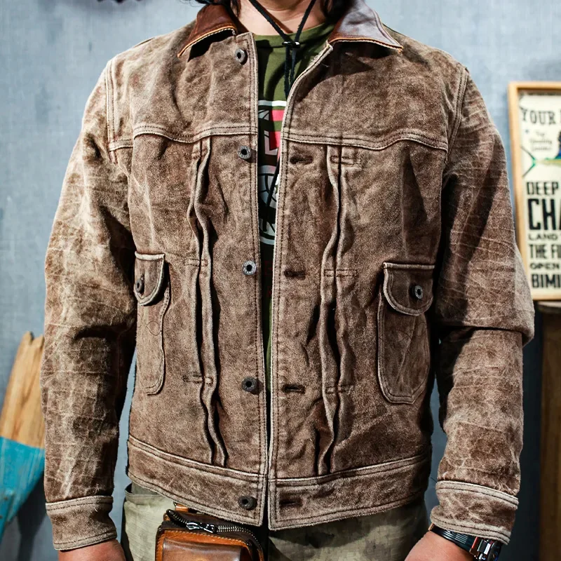 

SDC690 Asian Size Men's Slim Washed Vintage Genuine Italian Tuscany Cow Leather Storm Rider Jacket