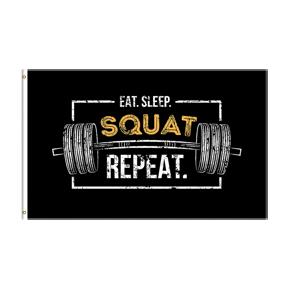 

3x5 футов еды. Сон. Приседание повторно. Баннер для фитнеса из полиэстера с принтом флага для украшения гимнастического зала