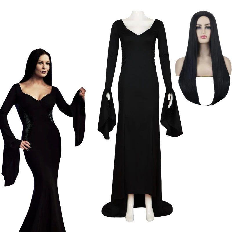 

Женский карнавальный костюм Morticia Addams, черные вечерние платья на Хэллоуин