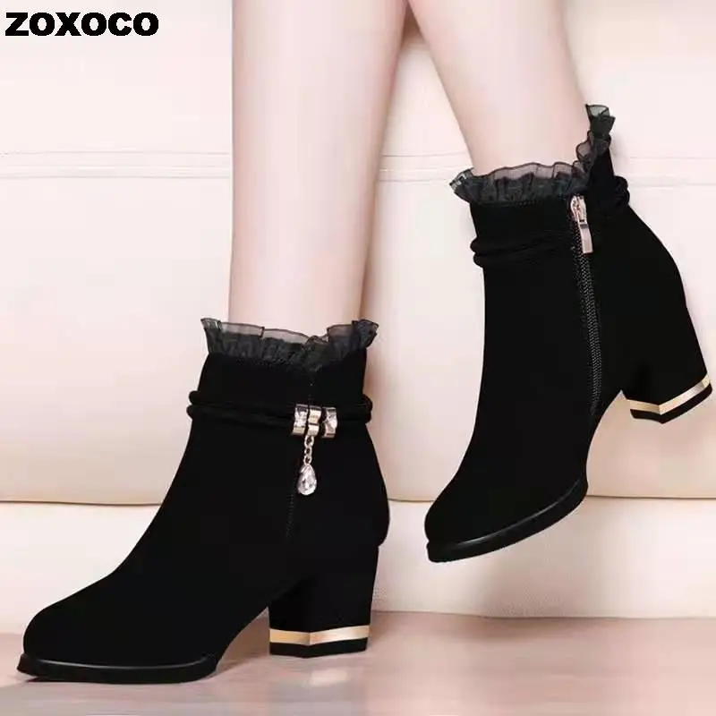 Plus Size 35-43 Winter Casual Women Pumps Warm Ankle Boots Waterproof High Heels Snow 2022 Shoes Botas Patent Botas Muje758