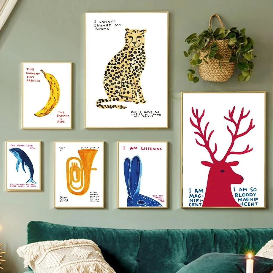 

David Shrigley Leopard Whale Banana Apple Wall Art Canvas Painting Nordic Posters And Prints Wall Pictures For Living Room Decor