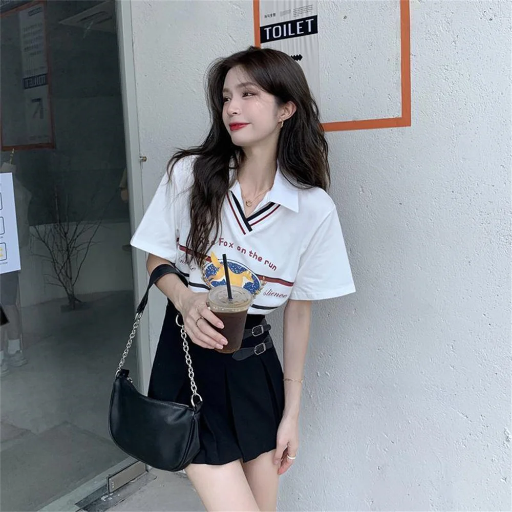Harajuku Printed Office Lady T Shirt Women's Female Girls Casual Japan White T-shirt Printed T Shirt Kawaii Summer Tops