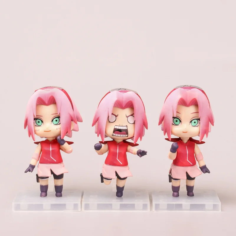 

3PCS Naruto Anime Figures PVC Model Toys Haruno Sakura 9CM Action Dolls