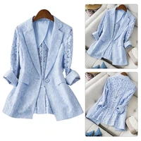 womens slim hollow out elegant lace blazer suit top summer blue coat jacket