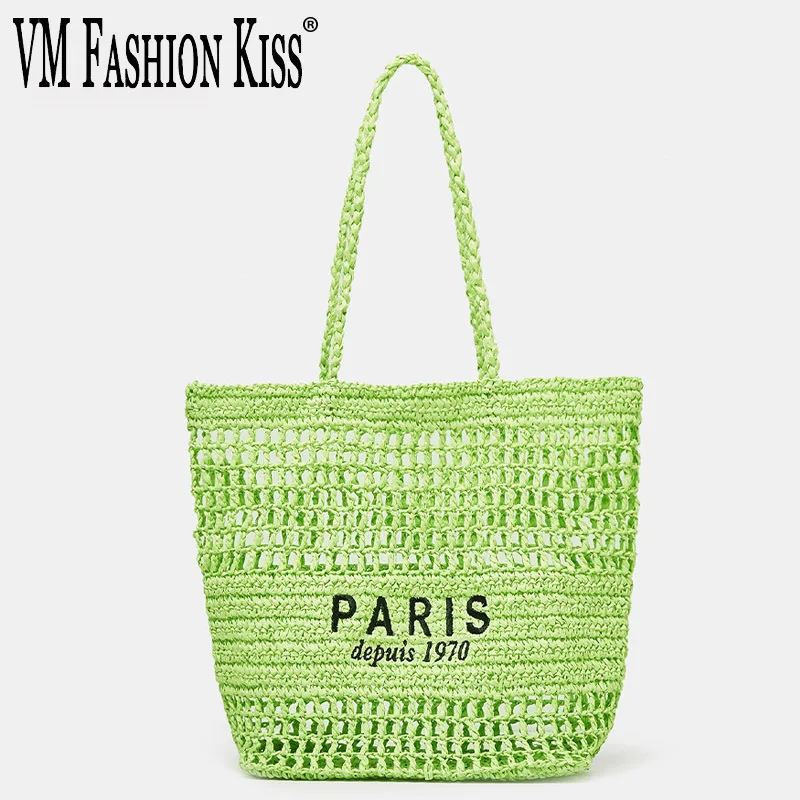 

high quality NewSummer Female Bohemian Beach Bag Letter Embroidery Large Capacity Tote High Quality Straw Woven Shoulder Bag