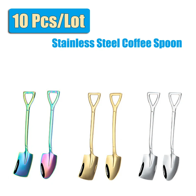 

10Pcs/Lot Stainless Steel Spoon Creative Tableware Scoop Coffee Shovel For Ice Cream Dessert Spoons Birthday Gift Dinnerware Set
