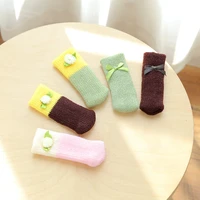 4pcsset table chair foot cover knitted elastic chair table leg covers anti slip furniture feet cap pad bowknot floor protectors