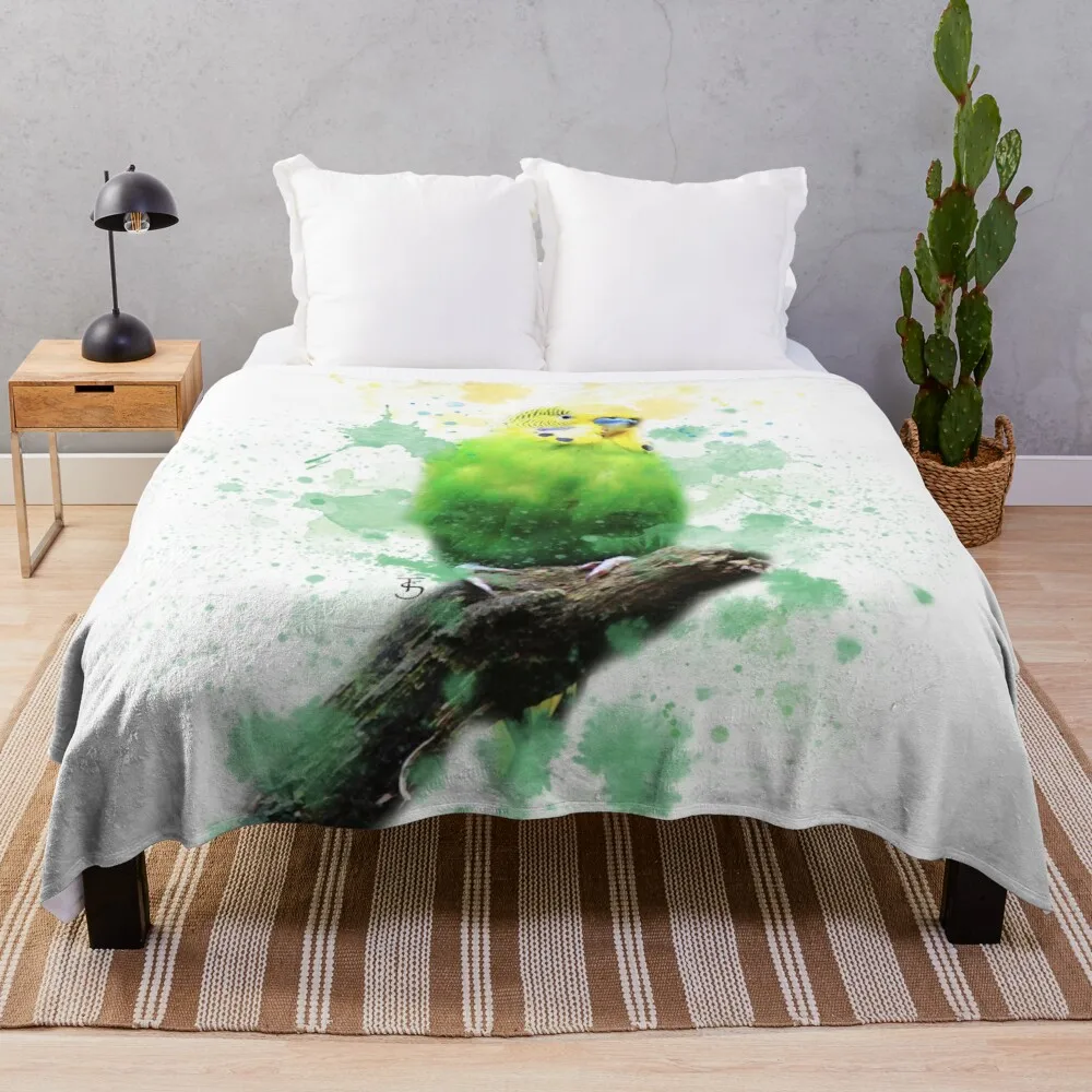 

Budgie Watercolour Throw Blanket blankets for baby sofa blanket with tassels