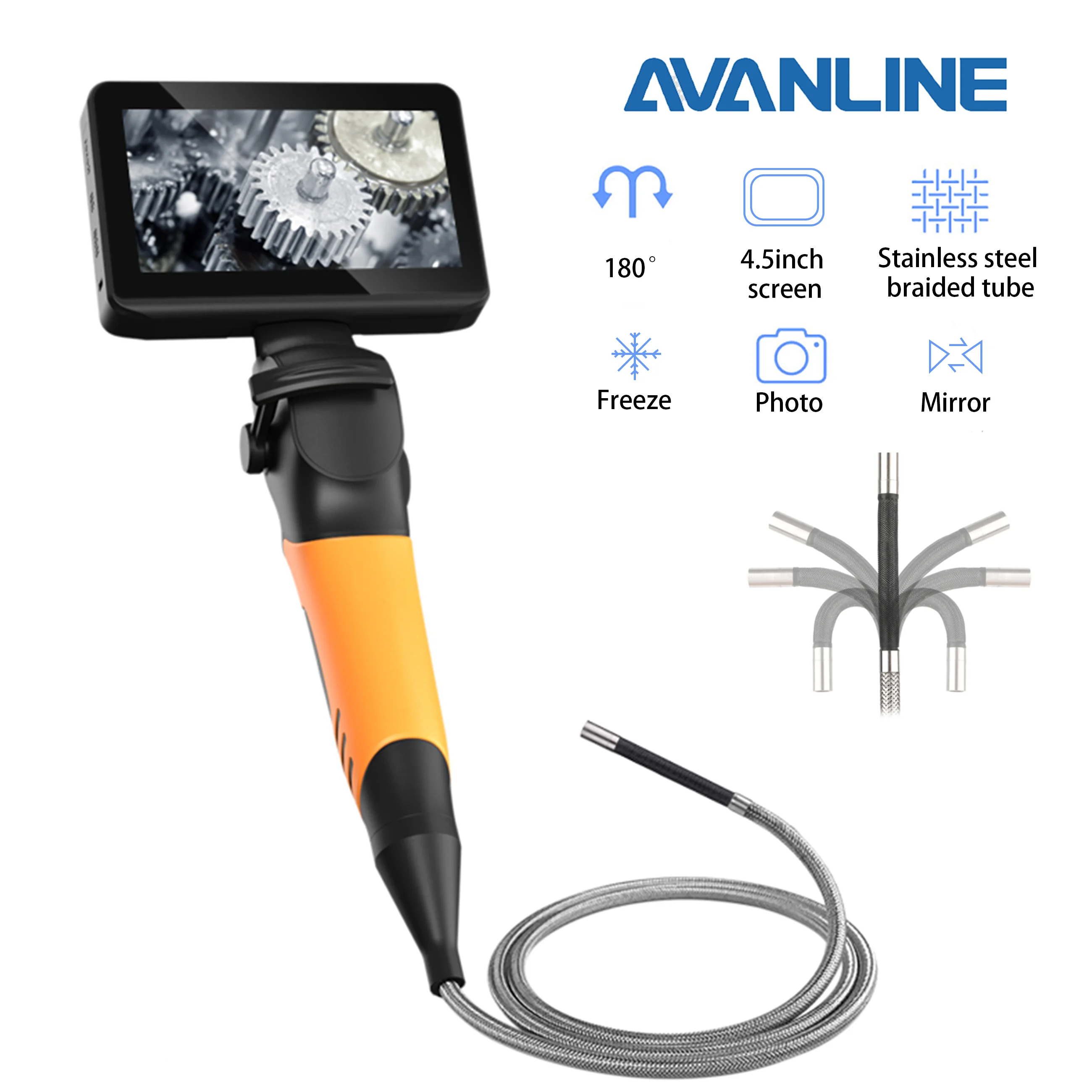 

4mm 2Way Articulating Endoscope 4.5inch Screen Industrial Borescope 720p 8Leds Multifunctional 1M For Cars Customizable Length