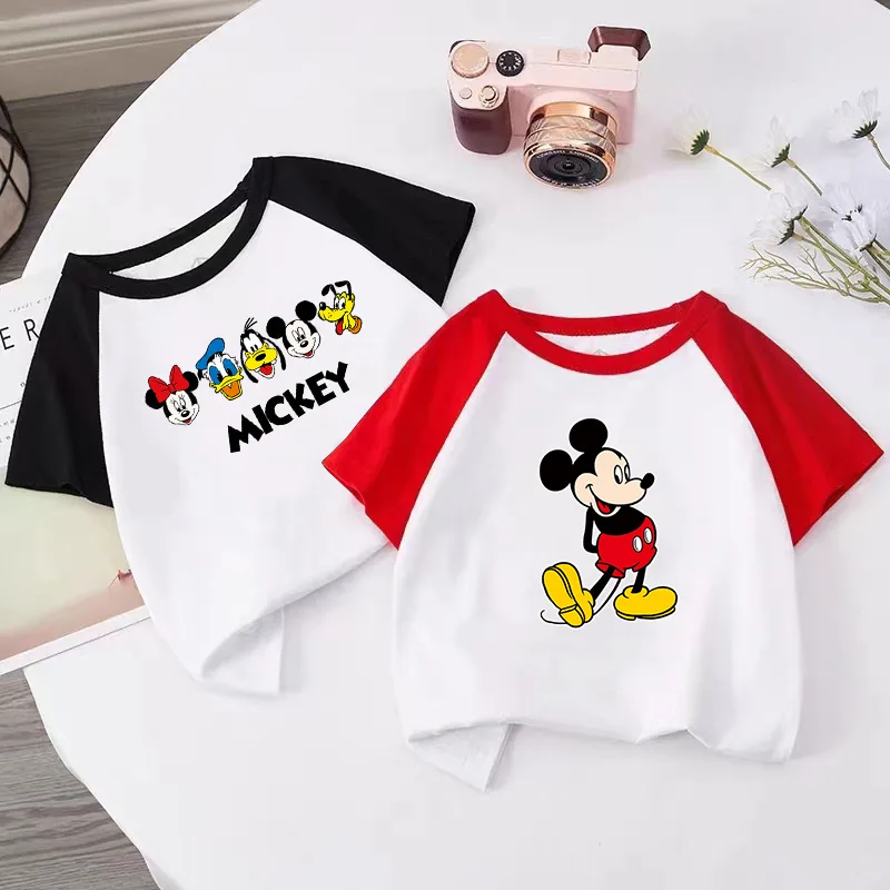 

Disney Baby Girls Short Sleeve Mickey Mouse Print T-shirt for Summer 2023 Children Kids Boys Cartoon Casual Top Tees 3-13 Years