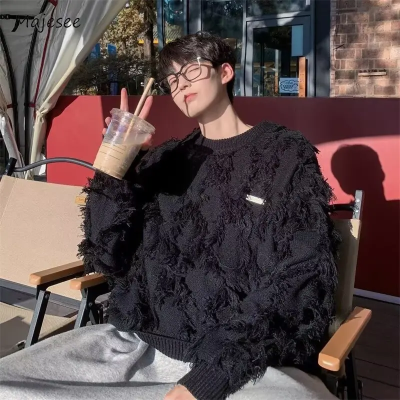 Пуловеры с кисточками мужские мешковатые мягкие теплые свитера повседневные