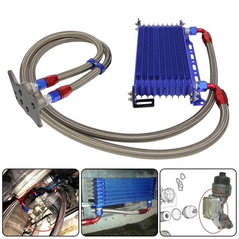 

10 Row AN10 Oil Cooler w/ Bracket + Adapter Hose Kit Fits For BMW Mini Cooper S R56 2006-2012 Black/Blue