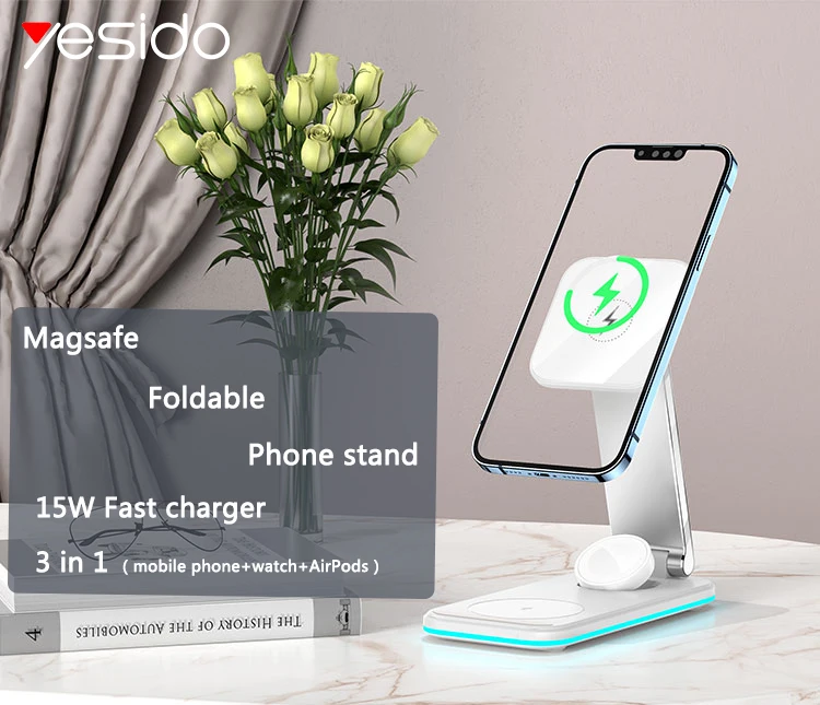 

Yesido Magsafe 3 in 1 15W Wireless Charger Qi Charging Dock Station For iPhone 14 13 12 Pro MAX XR X 8 Apple Watch 8 7 6 SE